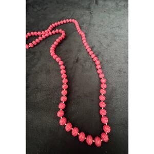 Long 30" Pink Plastic Bead Necklace — 6mm Round Beads, Mod / Retro Style N136